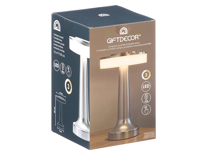 Giftdecor Lampe de Table Space Gris Touch 12x20x12cm Métal Plastique USB-C Rechargeable (Set de 8)