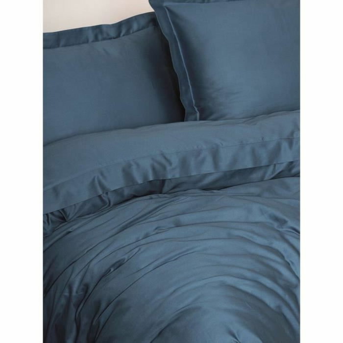 BigBuy Home Parure de couette Satin Bleu 220 x 240 cm, 3 pièces