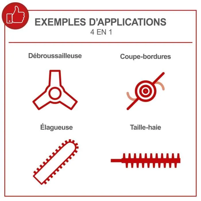 Scheppach OMF52-4P - Débroussailleuse thermique 4 en 1, 52 cm3, 1,5 CV - Débroussailleuse, coupe-bordures, élagueuse, taille-haies, largeur de coupe 43 cm