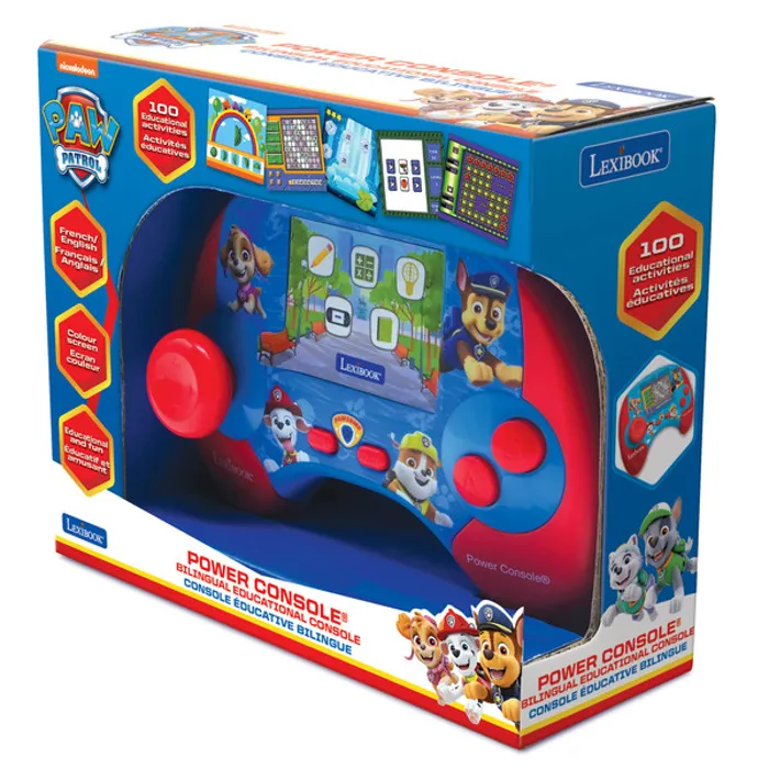Lexibook Console éducative bilingue français-anglais La Pat' Patrouille avec écran LCD 2,8 pouces, activités lettres, chiffres, logique et musique, batterie rechargeable USB-C