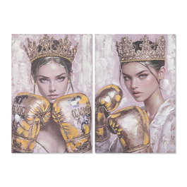 Toile Home ESPRIT Rose Doré Gant de boxe 60 x 3 x 90 cm (2 Unités)