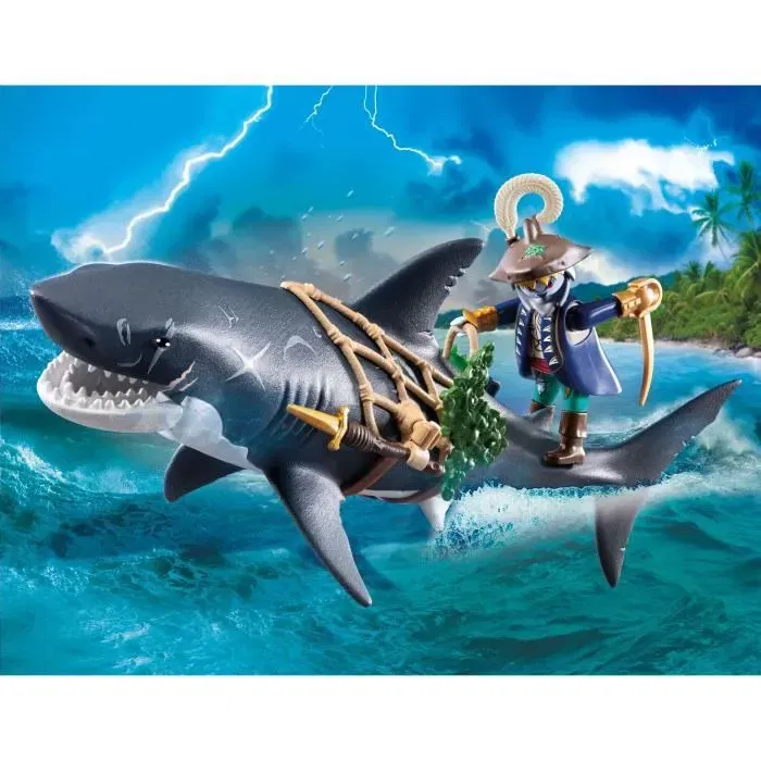 PLAYMOBIL 71793 - Pirate et requin avec mâchoire articulée, Figurine Les Pirates, Jouet 21 pièces, À partir de 4 ans