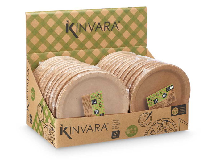 Kinvara Set de 24 assiettes en kraft 18 cm naturelles (Set de 48)