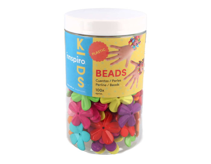 Innspiro Perles en plastique forme de grande fleur opaque multicolore 30mm 100u.