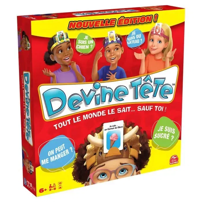 Spin Master - Jeu Devine Tête Classique, 2 à 6 joueurs, avec 72 cartes, 6 bandeaux et sablier, Jeu de devinettes en famille, À partir de 6 ans Spin Master - Jeu Devine Tête Classique, 2 à 6 joueurs, avec 72 cartes, 6 bandeaux et sablier, Jeu de devinettes en famille, À partir de 6 ans