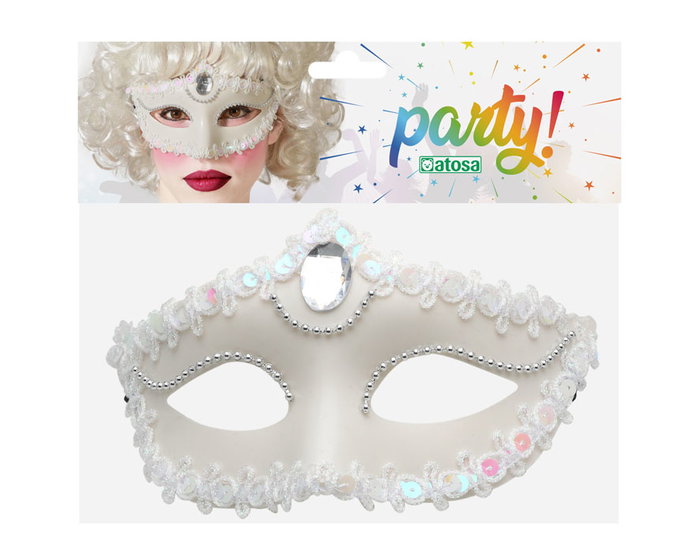 Masque Vénitien Antifaz Blanc Adulte Femme avec Paillettes - Pour Événements de Gala, Déguisements et Bals Costumés