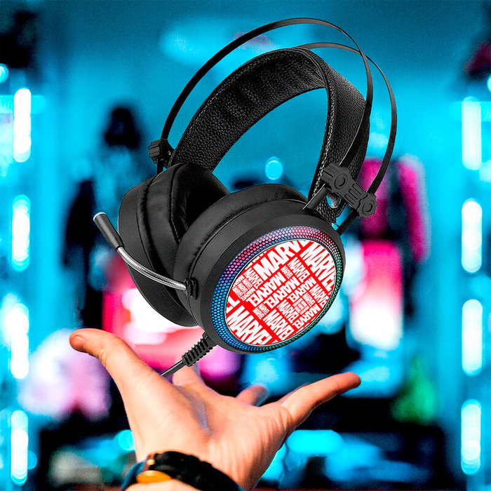 Marvel Casque de jeu avec son surround 7.1 virtuel, micro flexible, éclairage LED et connexion USB/Jack 3,5 mm Marvel Casque de jeu avec son surround 7.1 virtuel, micro flexible, éclairage LED et connexion USB/Jack 3,5 mm