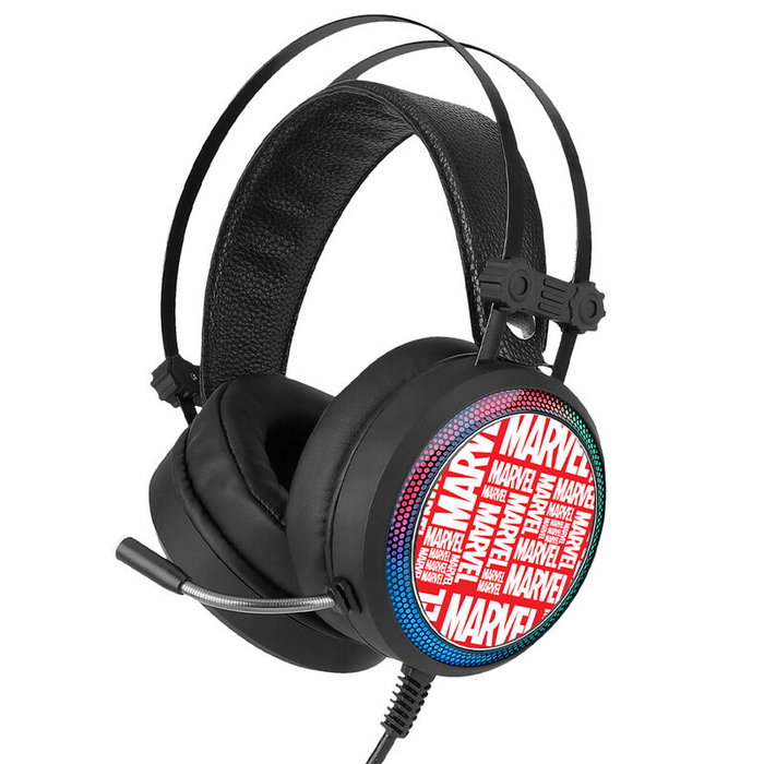 Marvel Casque de jeu avec son surround 7.1 virtuel, micro flexible, éclairage LED et connexion USB/Jack 3,5 mm Marvel Casque de jeu avec son surround 7.1 virtuel, micro flexible, éclairage LED et connexion USB/Jack 3,5 mm