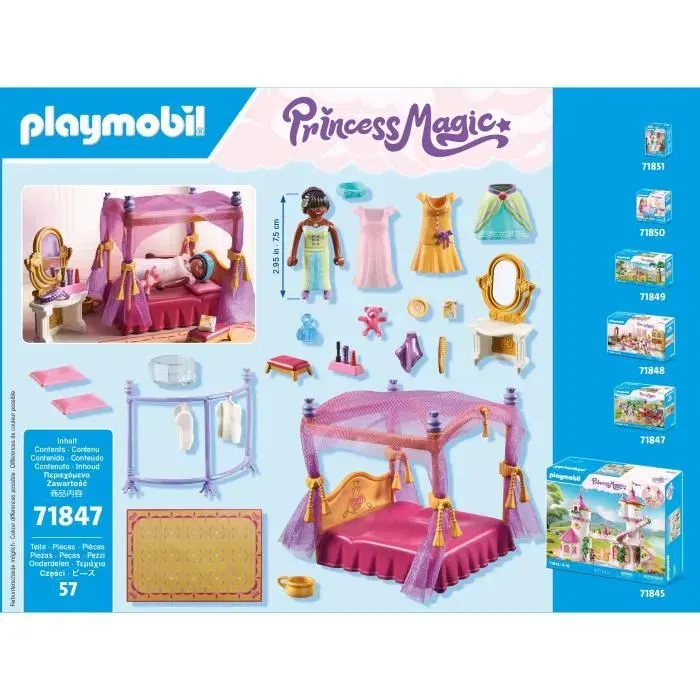 PLAYMOBIL 71847 Chambre de princesse avec lit baldaquin, personnage, tapis, 3 robes et accessoires - Univers féérique pour enfants à partir de 3 ans