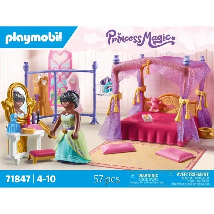 PLAYMOBIL 71847 Chambre de princesse avec lit baldaquin, personnage, tapis, 3 robes et accessoires - Univers féérique pour enfants à partir de 3 ans