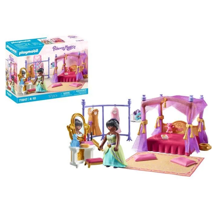 PLAYMOBIL 71847 Chambre de princesse avec lit baldaquin, personnage, tapis, 3 robes et accessoires - Univers féérique pour enfants à partir de 3 ans