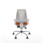 Chaise Elche Asynchrone Tissu Orange Structure chromée Accoudoirs blancs Sans appui-tête Roulettes 65mm pour moquette