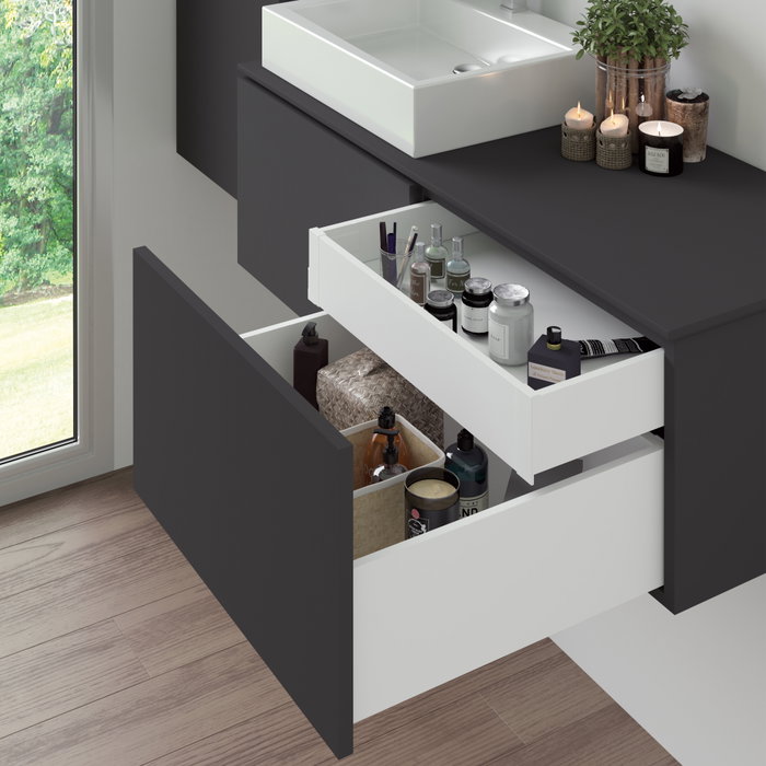 Emuca Kit Tiroir Extérieur Vertex, Hauteur 93mm, Profondeur 550mm, Réglage 3D, Blanc