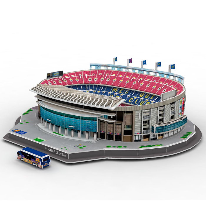 Eleven Force - FC Barcelona - Maquette 3D du Stade Spotify Camp Nou à Construire - Modèle Réduit avec Terrain, Buts, Gradins et Bus