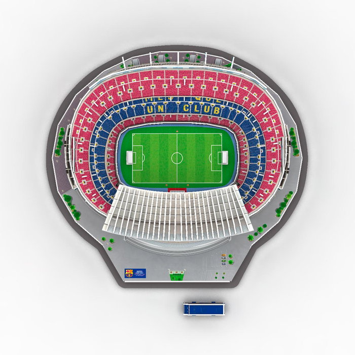 Eleven Force - FC Barcelona - Maquette 3D du Stade Spotify Camp Nou à Construire - Modèle Réduit avec Terrain, Buts, Gradins et Bus