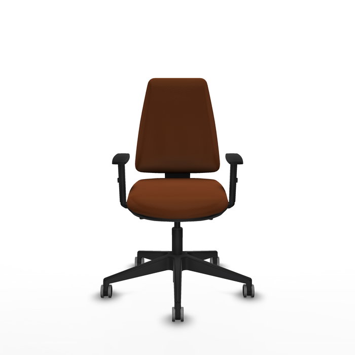 Chaise Elche Asynchrone Cuir écologique Marron Base pyramidale noire Accoudoir 1D Sans appui-tête Roulettes 65mm pour moquette