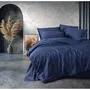 Parure de lit en coton renforcé 100% - 1 housse de couette 220 x 240 cm + 2 taies d'oreiller 60 x 60 cm - Bleu foncé - Literie confortable et durable