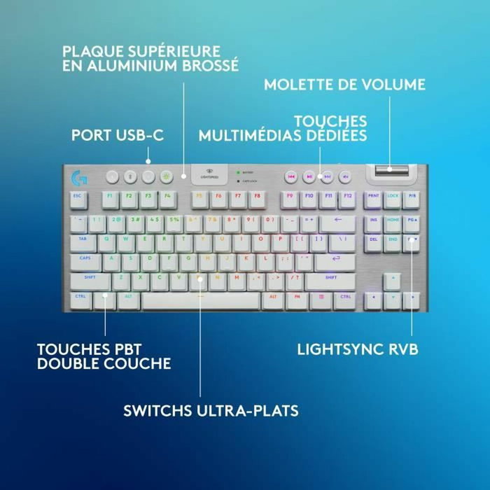 Logitech G G915 TKL X - Clavier Gamer Sans Fil Tactile - Blanc - AZERTY