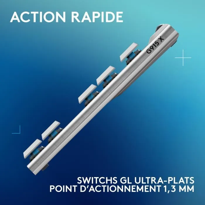 Logitech G G915 TKL X - Clavier gamer sans fil AZERTY, switches tactiles, rétroéclairage - Blanc