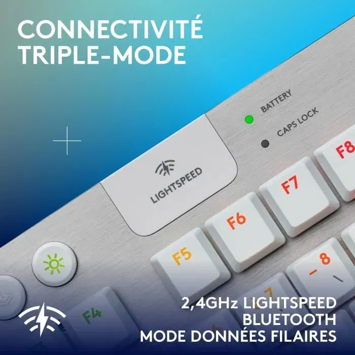 Logitech G G915 TKL X - Clavier gamer sans fil AZERTY, switches tactiles, rétroéclairage - Blanc