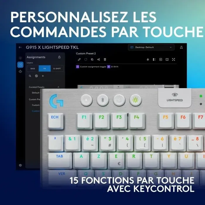Logitech G G915 TKL X - Clavier gamer sans fil AZERTY, switches tactiles, rétroéclairage - Blanc