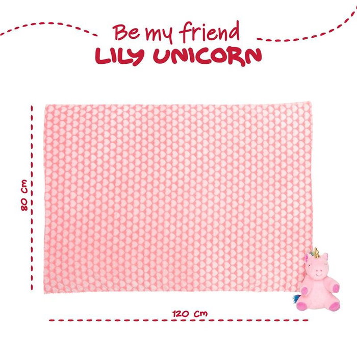 PERLETTI Peluche et Couverture Douce Licorne Lily - Peluche 22 cm, Couverture 120x80 cm - Doudou et Plaid