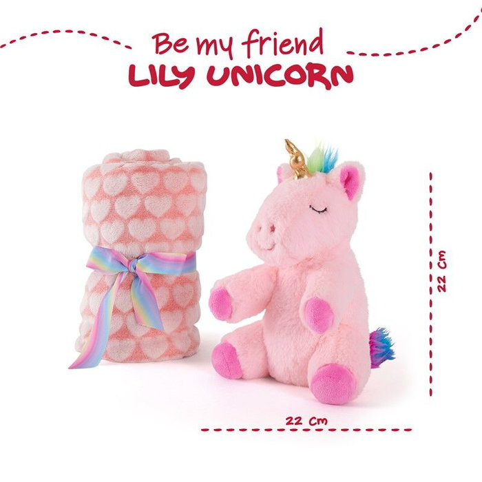 PERLETTI Peluche et Couverture Douce Licorne Lily - Peluche 22 cm, Couverture 120x80 cm - Doudou et Plaid