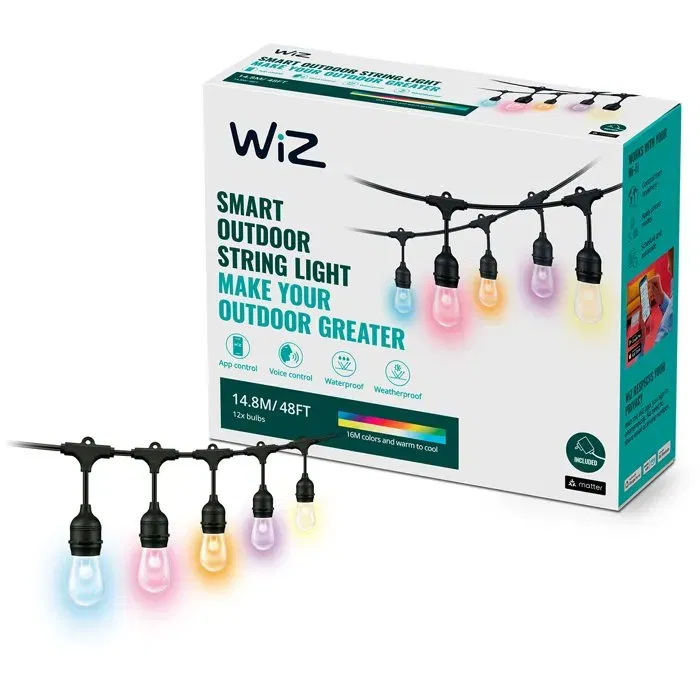 Wiz - Guirlande lumineuse connectée extérieure 15m, 12 ampoules LED multicolores, pilotable WiZ