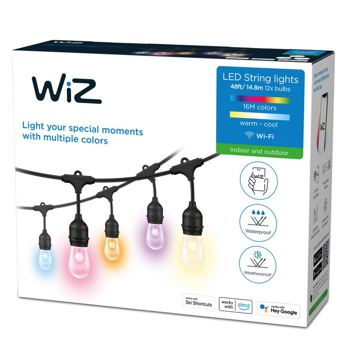 Wiz Guirlande Connectée Extérieure 15m - 12 Ampoules LED Multicolores