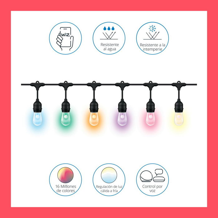 Wiz Guirlande Connectée Extérieure 15m - 12 Ampoules LED Multicolores