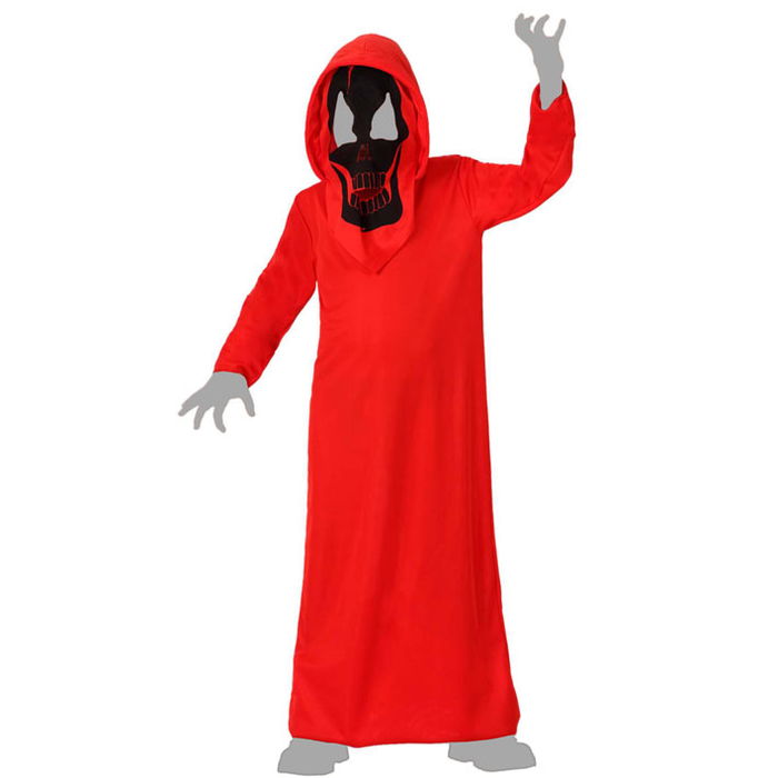 Déguisement Enfant Garçon Démon Halloween Tunique à Capuche Rouge Taille 10-12 Ans avec Masque - Polyester