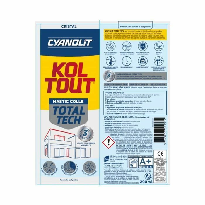 Cyanolit Total Tech Cristal - Colle de fixation et d'étanchéité - 290 ml