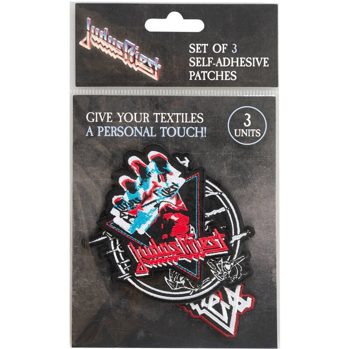 ERIK - Set de 3 autocollants patchs Judas Priest - Taille 7 et 13 cm - Pour couture ou collage sur textile
