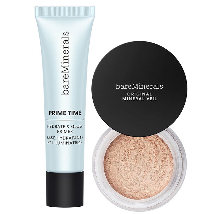 Bare Minerals Coffret Base Hydratante et Illuminatrice PRIME TIME + Poudre Fixatrice 30ml + 2g - Hydratation longue durée pour un teint lumineux