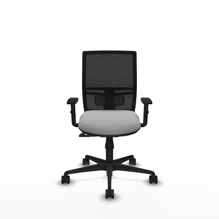 Chaise Yunquera Synchro 4 positions tissu Gris clair Maille Noir Base en nylon noir Accoudoir 1D Sans appui-tête Roulettes 65mm nylon