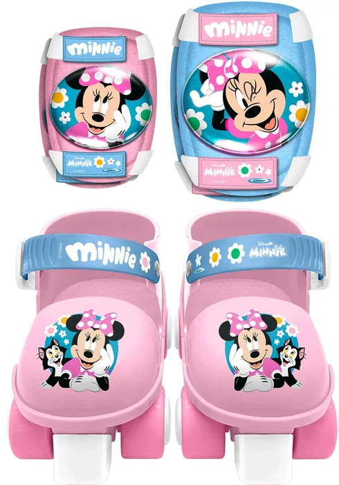 Minnie Patins à Roulettes MN432035 Ajustables Taille 23-27 + Kit Protections avec Coudières et Genouillères - Rose