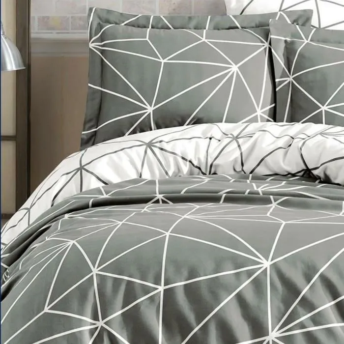 Parure de Lit 240 x 220 cm - 1 Housse de Couette + 2 Taies d'Oreiller 60x60 cm - Coton Renforcé 100% - 140 Fils - Gris