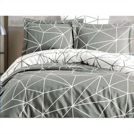 Parure de Lit 240 x 220 cm - 1 Housse de Couette + 2 Taies d'Oreiller 60x60 cm - Coton Renforcé 100% - 140 Fils - Gris