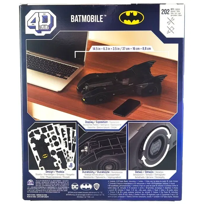 Spin Master Games Puzzle 4D Build Batmobile - Modèle 3D à assembler de 202 pièces de Batman pour enfants à partir de 12 ans