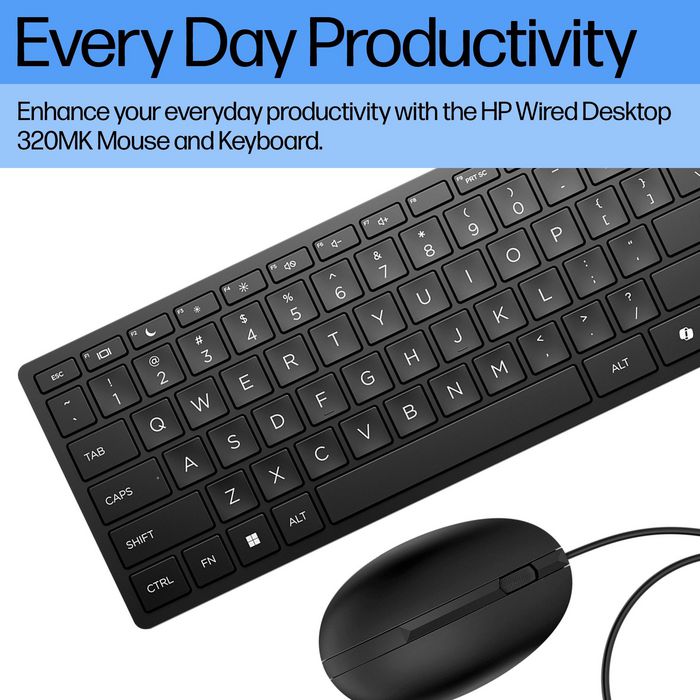 HP 320MK Ensemble Clavier et Souris Filaire - Noir - UK HP 320MK Ensemble Clavier et Souris Filaire - Noir - UK