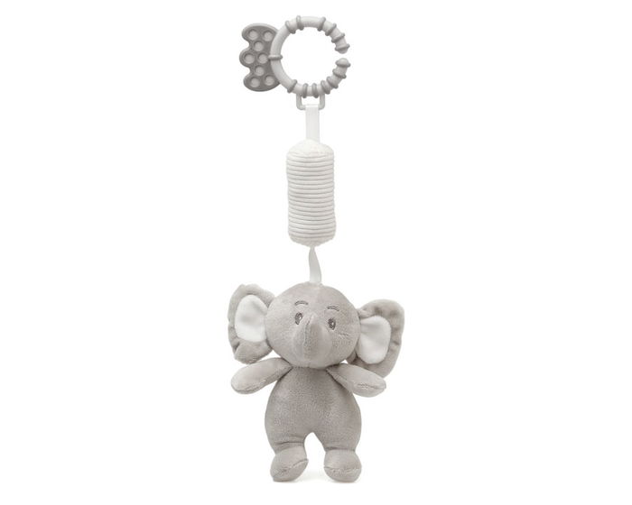 KioKids Peluche Sonajero Elefante Gris - Hochet et Mangeoire Doux pour Bébés +0 Mois, Sonnette et Jouet d'Éveil Sensoriel pour Corde de Lit et Poussette