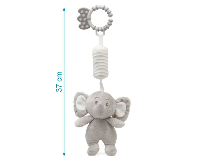 KioKids Peluche Sonajero Elefante Gris - Hochet et Mangeoire Doux pour Bébés +0 Mois, Sonnette et Jouet d'Éveil Sensoriel pour Corde de Lit et Poussette
