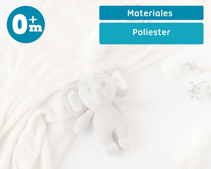 KioKids Peluche Sonajero Elefante Gris - Hochet et Mangeoire Doux pour Bébés +0 Mois, Sonnette et Jouet d'Éveil Sensoriel pour Corde de Lit et Poussette
