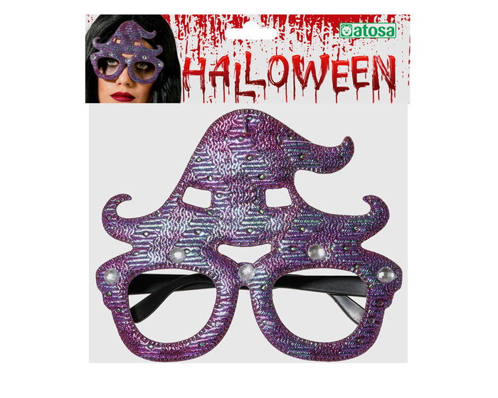 Lunettes de déguisement violettes brillantes avec design de chapeau de sorcière - Accessoire original pour Halloween et fête fantaisie