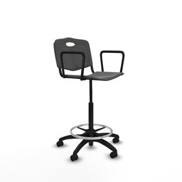 Tabouret Taburete Robledo Pivotant Chlorure de polyvinyle Gris foncé Structure polyamide noire Accoudoirs fixes Sans appui-tête Roulettes pour moquette