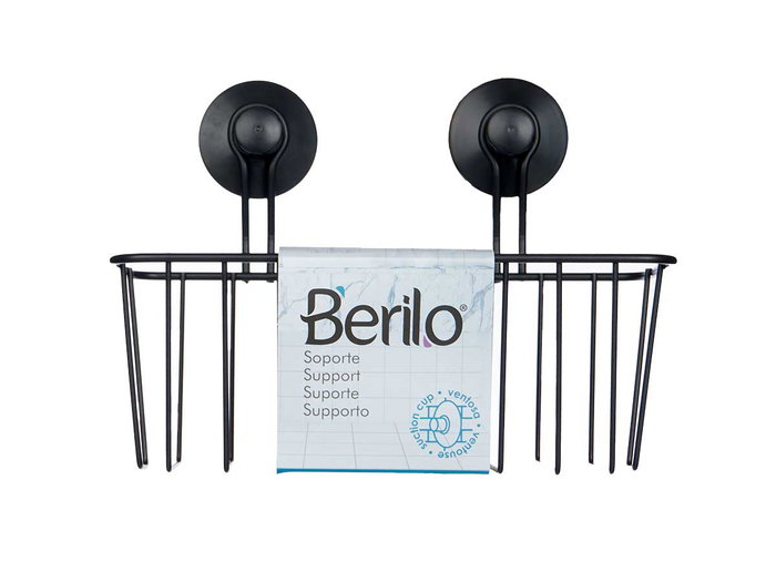 Berilo Support mural rectangulaire en métal noir avec ventouse 24x18x11 cm (Set de 12)