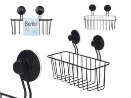 Berilo Support mural rectangulaire en métal noir avec ventouse 24x18x11 cm (Set de 12)
