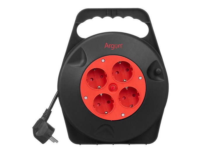 Argon Rallonge électrique enroulable 10 m, 4 prises, 2300W, 24x25x9 cm, Noir et Rouge (Set de 6)
