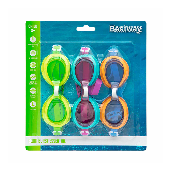 Bestway 21074 Lunettes de Natation Enfant Corne Silicone Set 3 Pièces +3 Ans Plage et Piscine