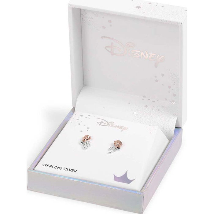 Disney La Belle et la Bête Boucles d'oreilles rose en argent sterling 925